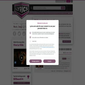 Скриншот главной страницы сайта lyrics.com