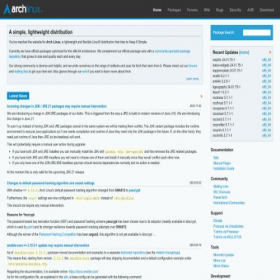 Скриншот главной страницы сайта archlinux.org