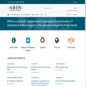 Скриншот главной страницы сайта arin.net