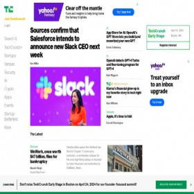 Скриншот главной страницы сайта techcrunch.com